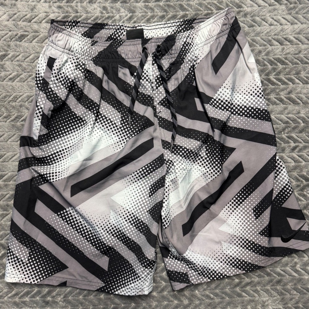 Nike Mens Grey Black Geometric Polka Dot Swim Trunks Board Shorts Large (1429)